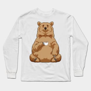 Bear with Cup of Coffee Long Sleeve T-Shirt